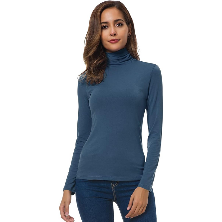 Slim Fit Women's Turtleneck - Petra-Blue-S-Nora Luxe