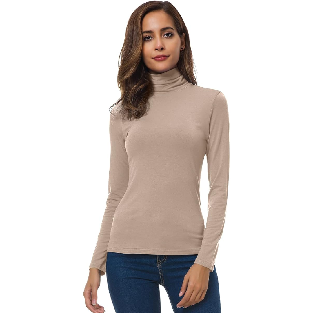 Slim Fit Women's Turtleneck - Petra-Khaki-S-Nora Luxe