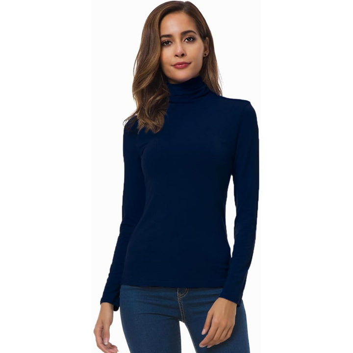 Slim Fit Women's Turtleneck - Petra-Marine Blue-S-Nora Luxe