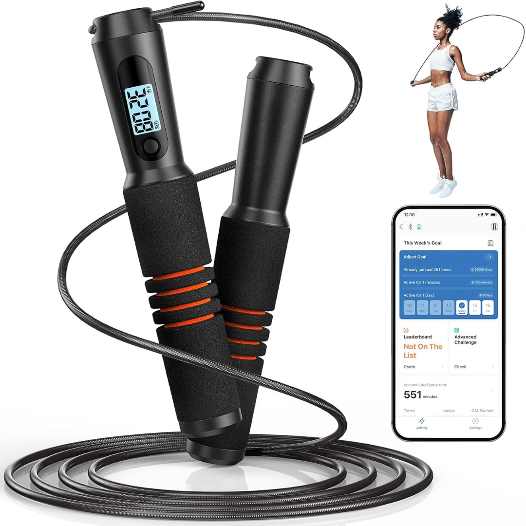 Slim Jump Rope with APP Tracking & Tangle-Free Design-Black-Nora Luxe