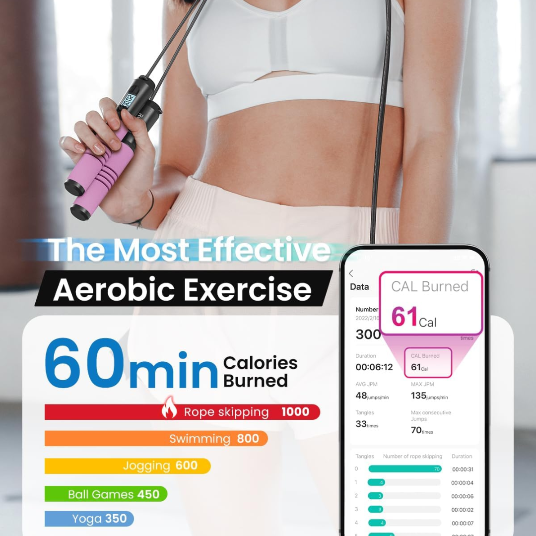 Slim Jump Rope with APP Tracking & Tangle-Free Design-Black-Nora Luxe