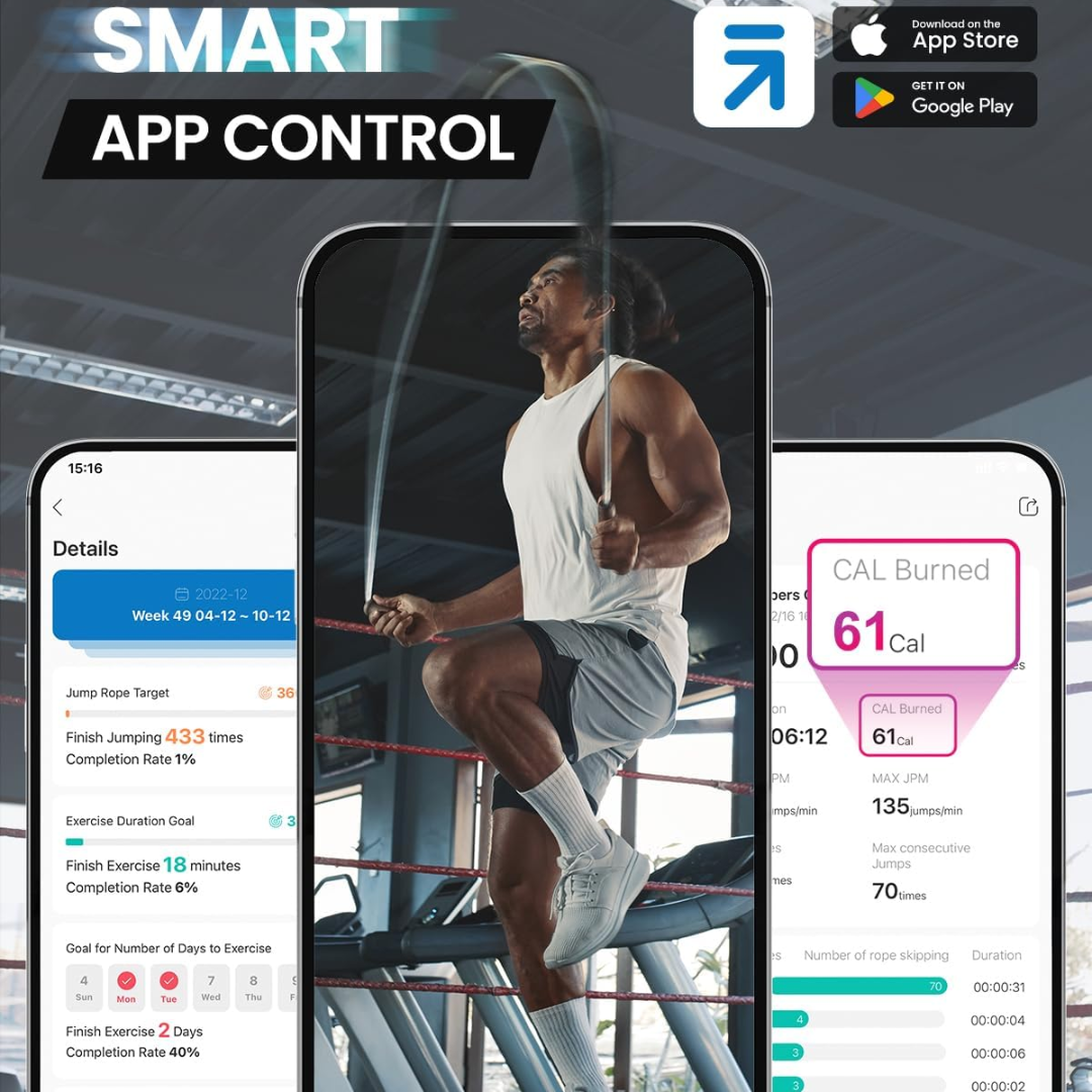 Slim Jump Rope with APP Tracking & Tangle-Free Design-Black-Nora Luxe