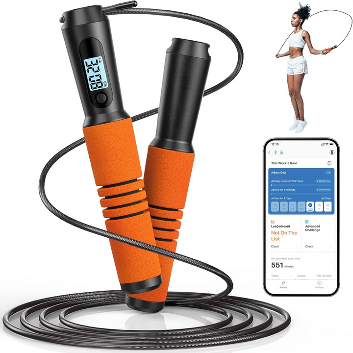 Slim Jump Rope with APP Tracking & Tangle-Free Design-Orange-Nora Luxe