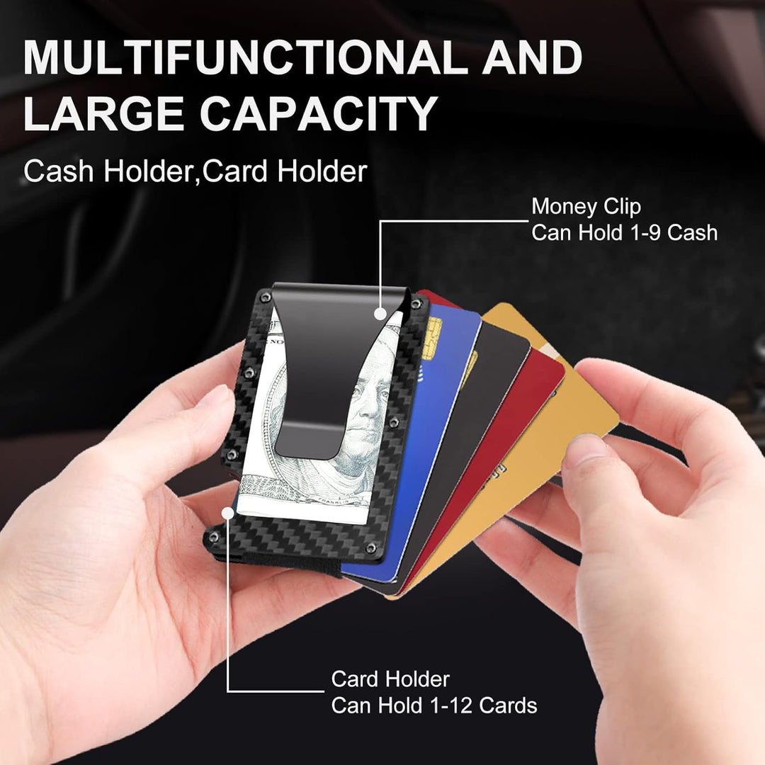 Slim RFID-Blocking Wallet made of Carbon Fibre with Money Clip - CarbonVault-Black-Nora Luxe