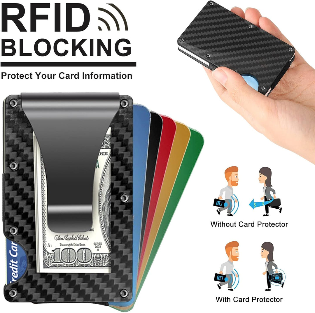 Slim RFID-Blocking Wallet made of Carbon Fibre with Money Clip - CarbonVault-Black-Nora Luxe