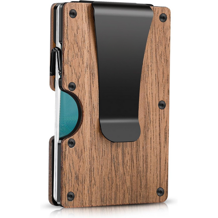Slim RFID-Blocking Wallet made of Carbon Fibre with Money Clip - CarbonVault-Wood-Nora Luxe