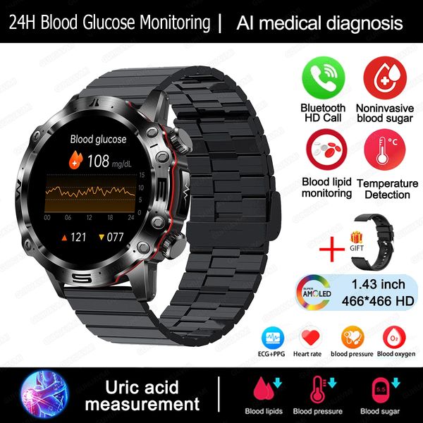 Smart Health Tracker with Glucose and ECG Measurement - HealthPro-Black steel-Nora Luxe