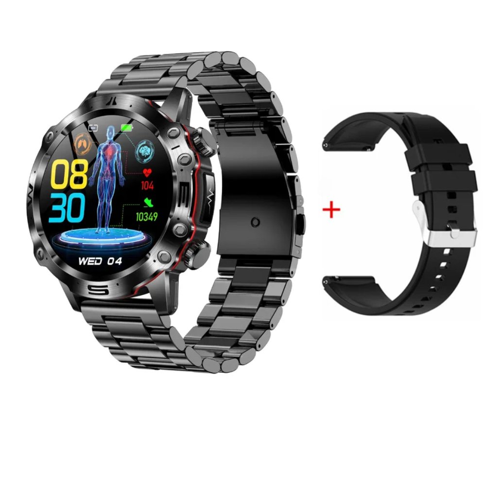 Smart Health Tracker with Glucose and ECG Measurement - HealthPro-Black steel + strap-Nora Luxe