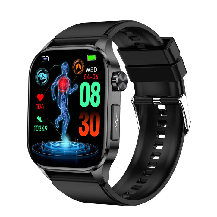 Smartwatch with ECG, Blood Sugar and Blood Pressure Monitoring - HealthSync-Black-Nora Luxe