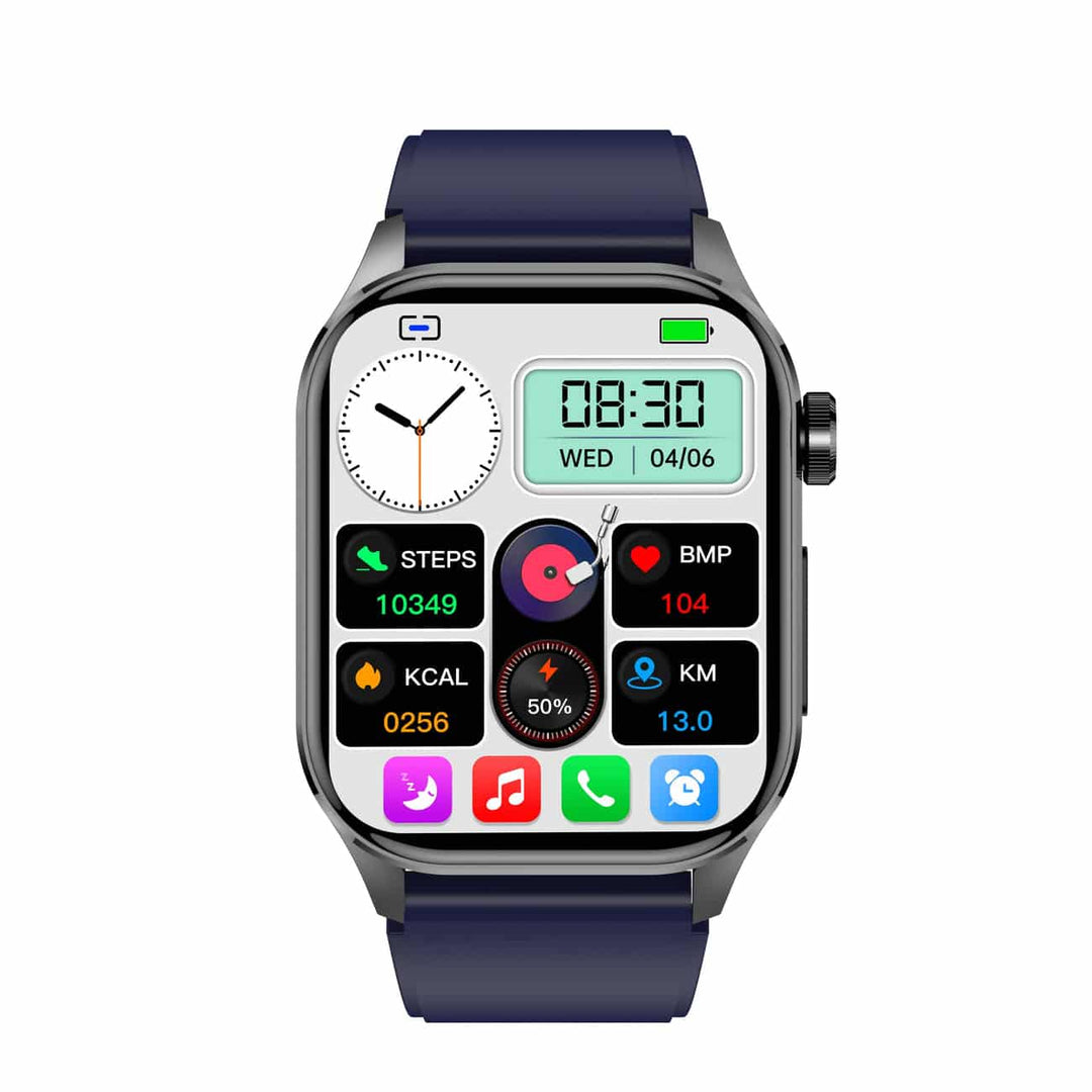 Smartwatch with ECG, Blood Sugar and Blood Pressure Monitoring - HealthSync-Blue-Nora Luxe