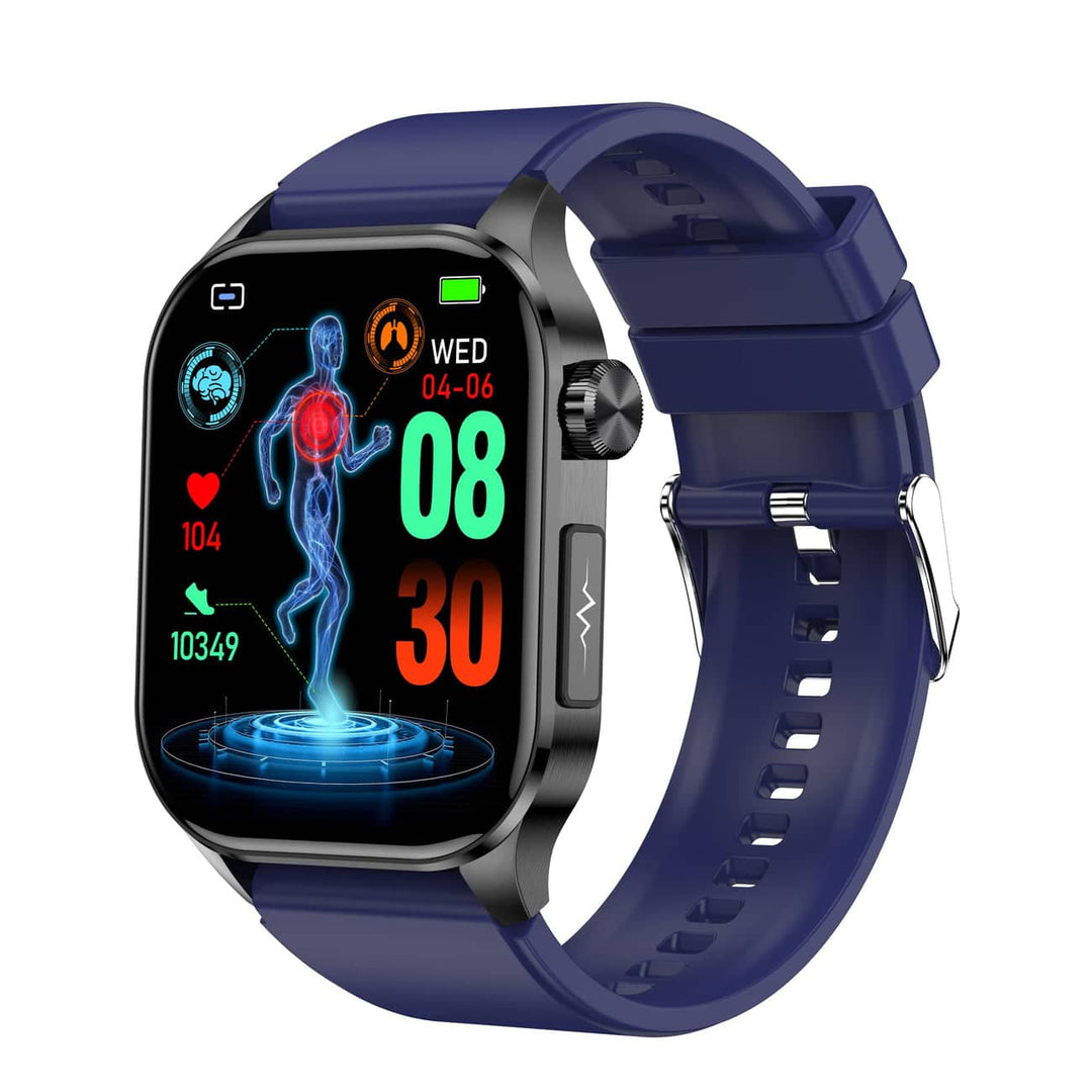 Smartwatch with ECG, Blood Sugar and Blood Pressure Monitoring - HealthSync-Blue-Nora Luxe