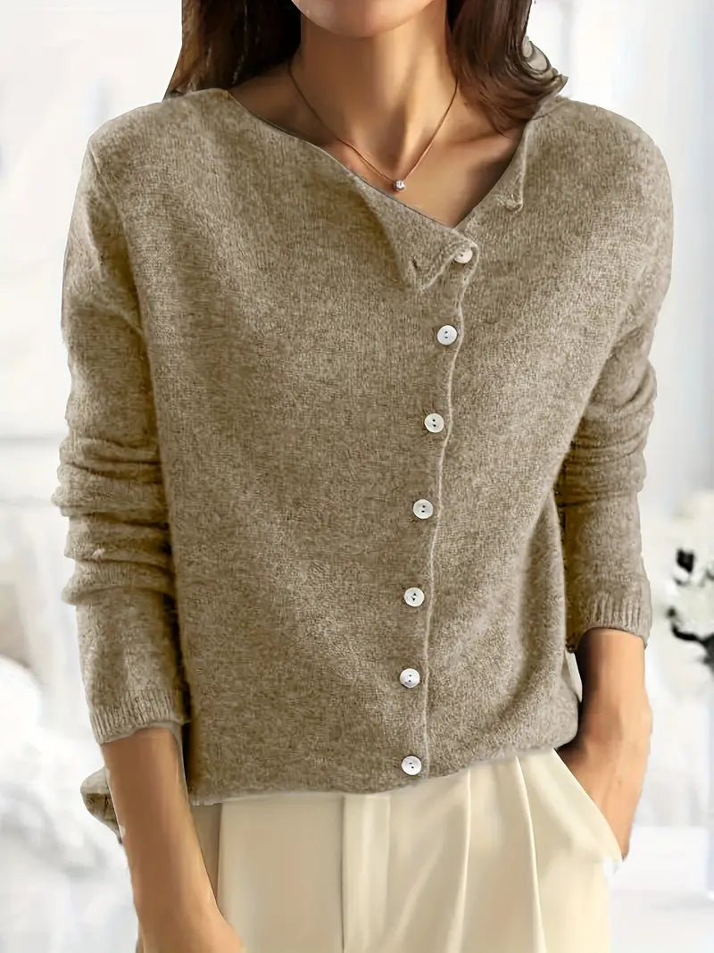 Smooth Asymmetrical Vest with Button Closure - Sienna-Khaki-S-Nora Luxe