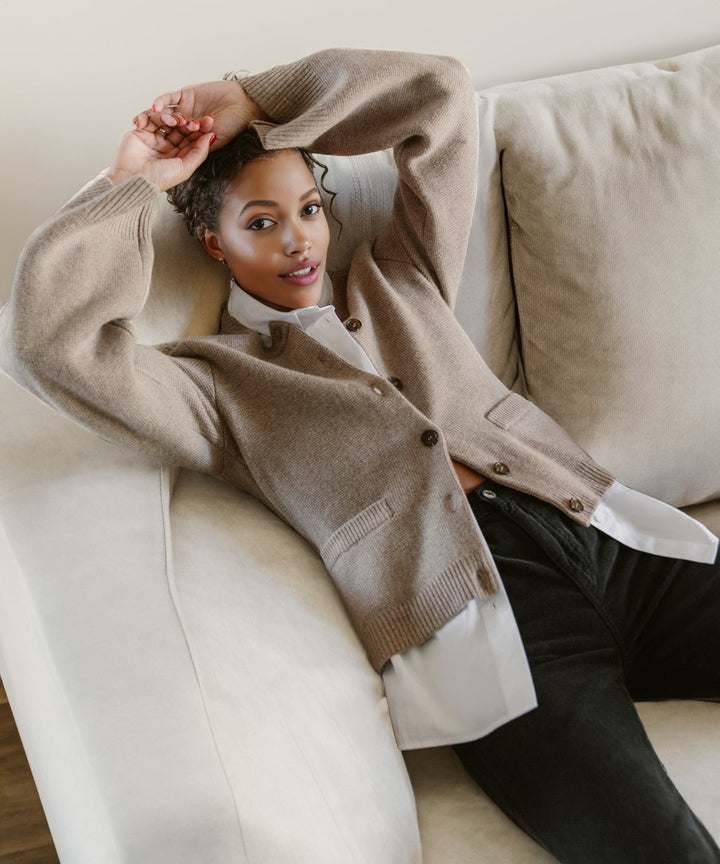 Soft Button-Up Sweater - Eveline-Beige-XS-Nora Luxe