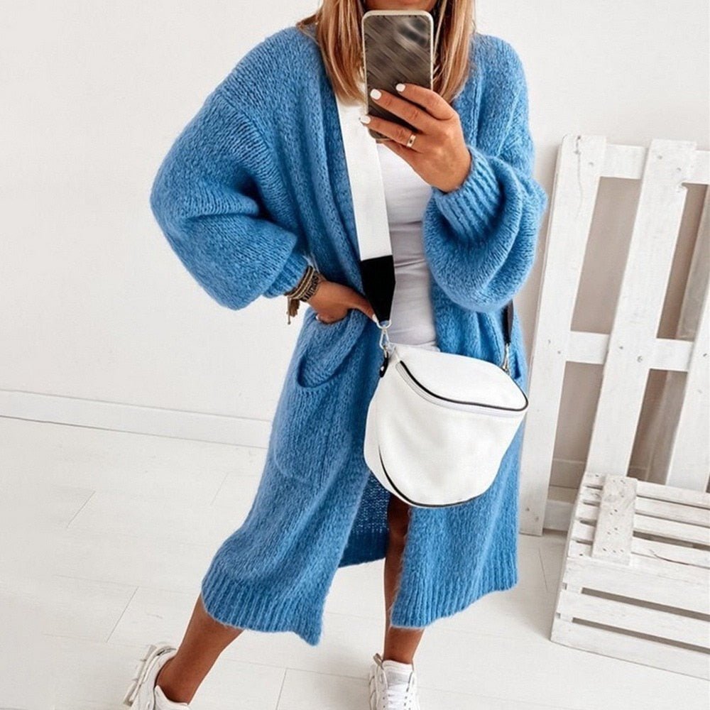 Soft Knit Oversized Women's Cardigan - Sienna-Blue-XS-Nora Luxe