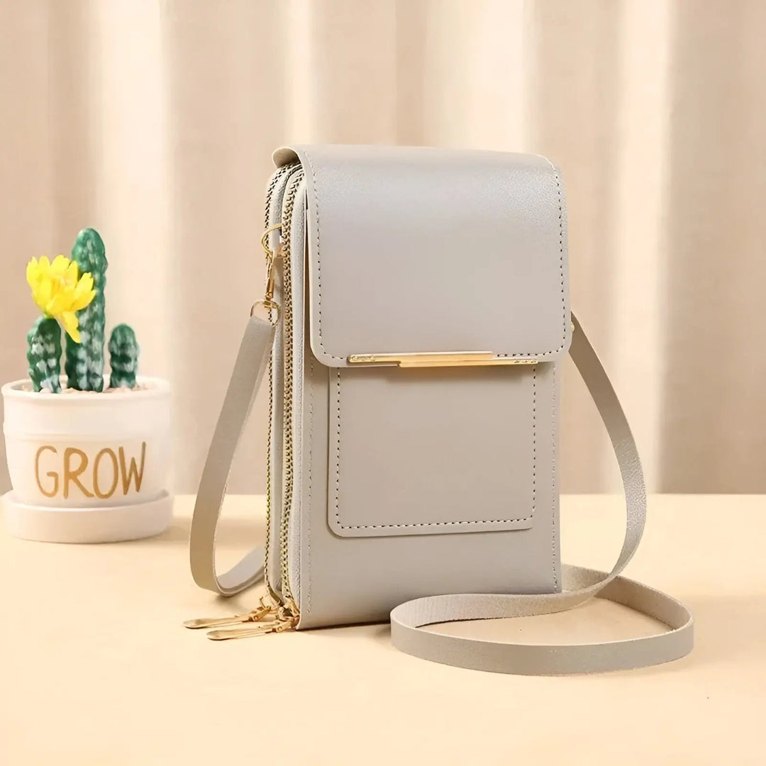 Soft Leather Shoulder Bag with Anti-Theft Protection - SafeTouch-Gray-Nora Luxe