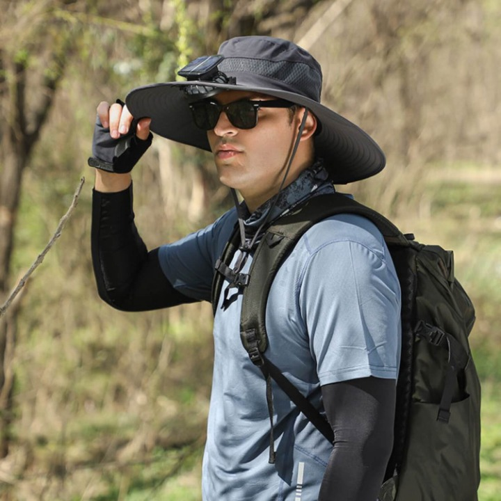 Solar energy hat with fan and UV protection - SolarCool™ VentiHat-Black-The Livary