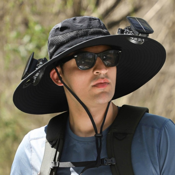Solar energy hat with fan and UV protection - SolarCool™ VentiHat-Black-The Livary