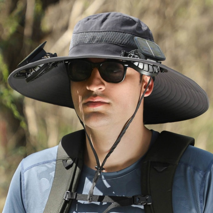 Solar energy hat with fan and UV protection - SolarCool™ VentiHat-Dark grey-The Livary