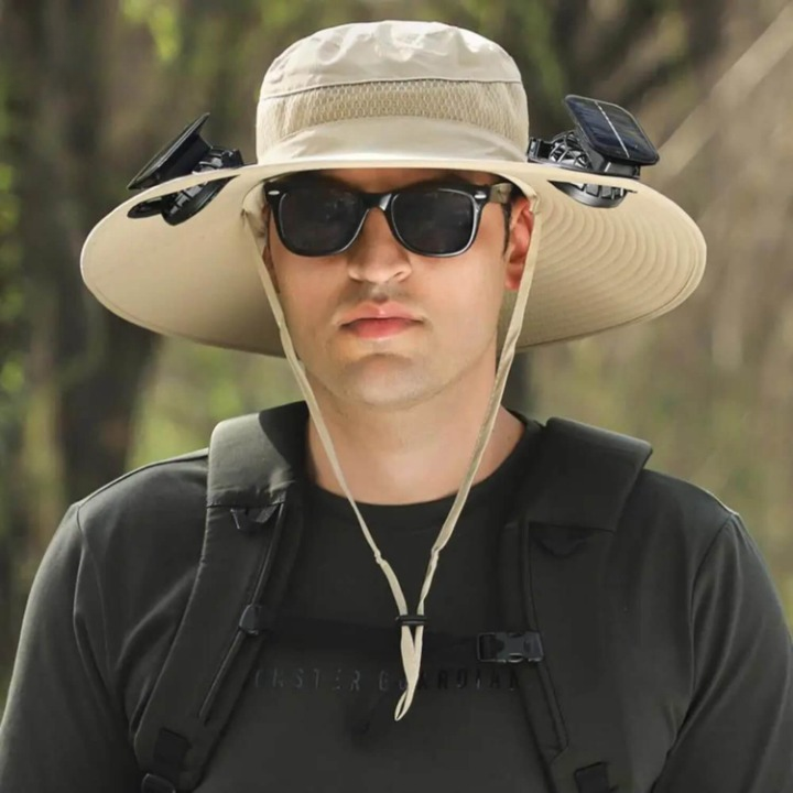 Solar energy hat with fan and UV protection - SolarCool™ VentiHat-Khaki-The Livary