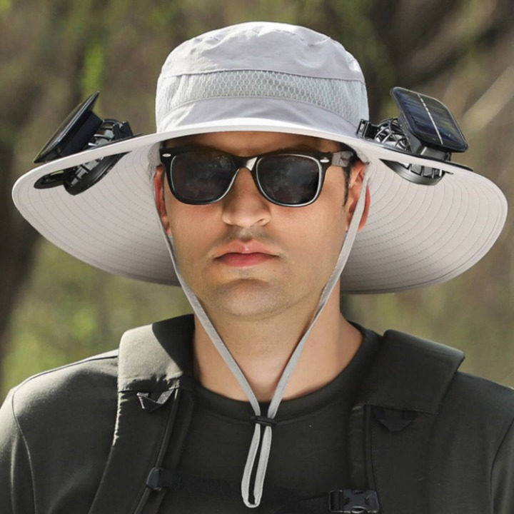 Solar energy hat with fan and UV protection - SolarCool™ VentiHat-Light grey-The Livary