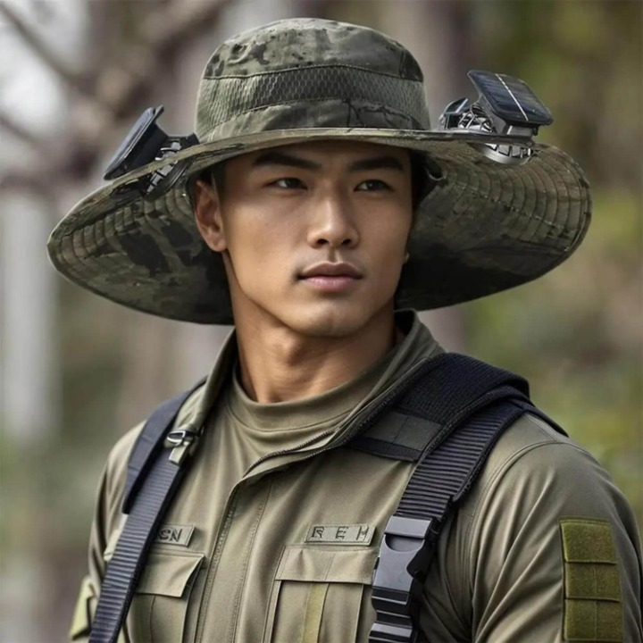 Solar energy hat with fan and UV protection - SolarCool™ VentiHat-Military green-The Livary