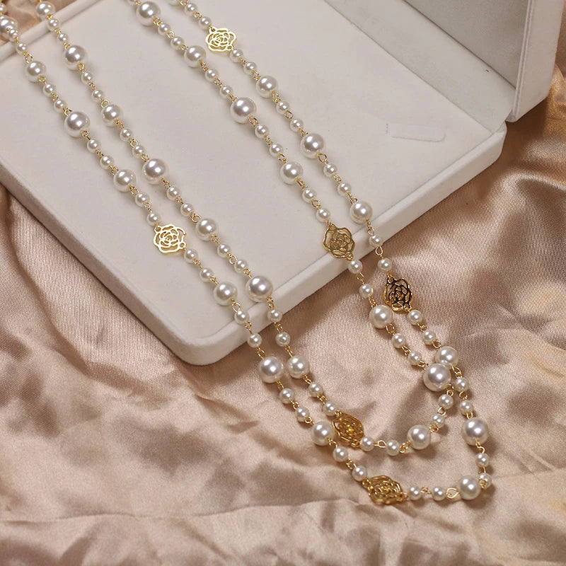 Sophisticated Long Pearl Necklace-Nora Luxe