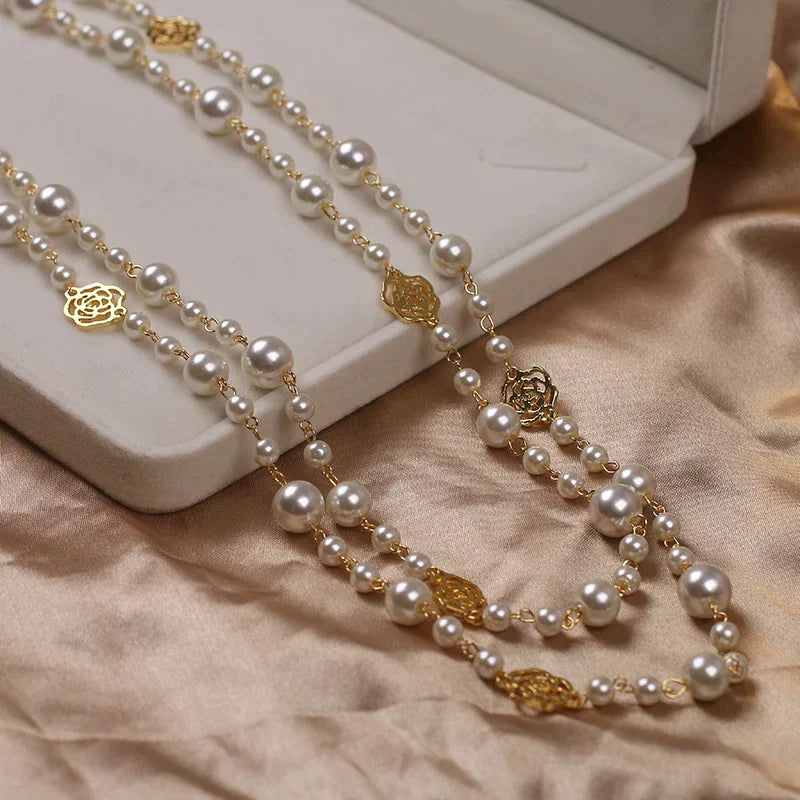 Sophisticated Long Pearl Necklace-Nora Luxe
