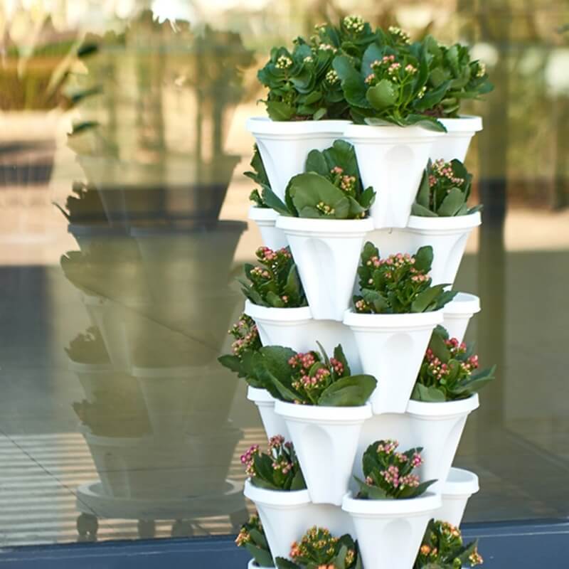Space-saving Stackable Plant Pots - StrawberryStack-White-Nora Luxe