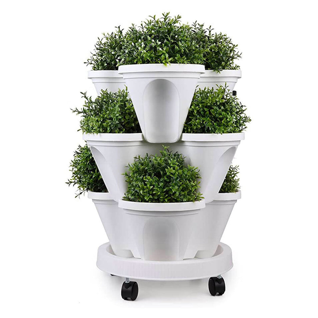 Space-saving Stackable Plant Pots - StrawberryStack-White-Nora Luxe