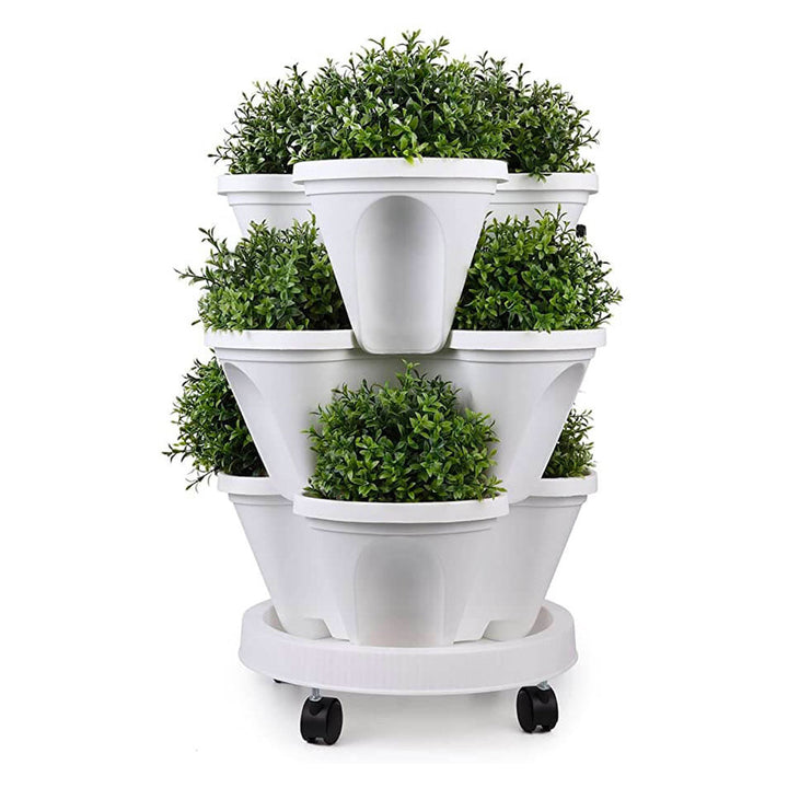 Space-saving Stackable Plant Pots - StrawberryStack-White-Nora Luxe