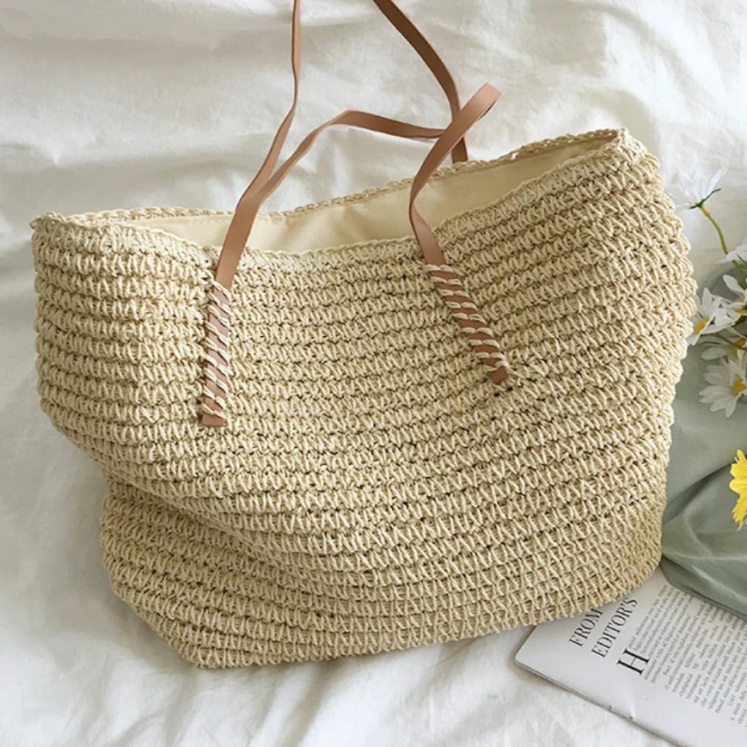 Spacious Handbag with Sturdy Shoulder Strap - TerraWoven-White-Nora Luxe