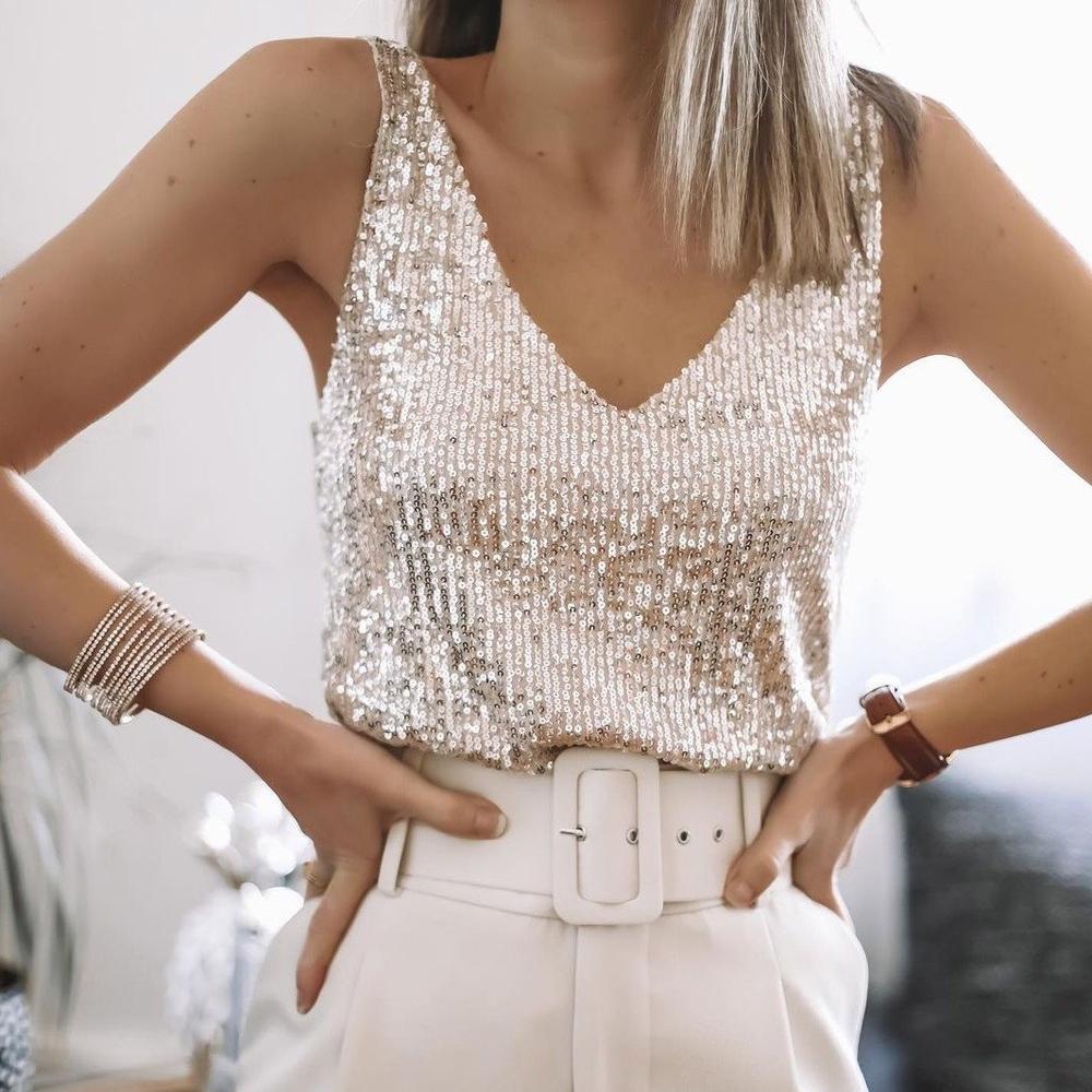 Sparkling ladies' sequin top with spaghetti straps – Liora-S-Nora Luxe