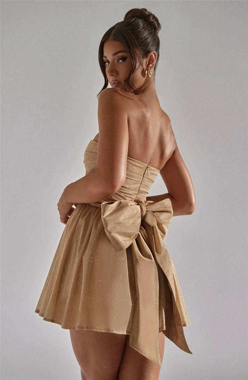 Sparkling mini dress for special occasions – Alina-Khaki-S-Nora Luxe