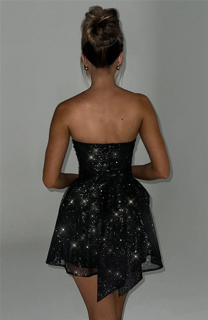 Sparkling mini dress for special occasions – Alina-Khaki-S-Nora Luxe