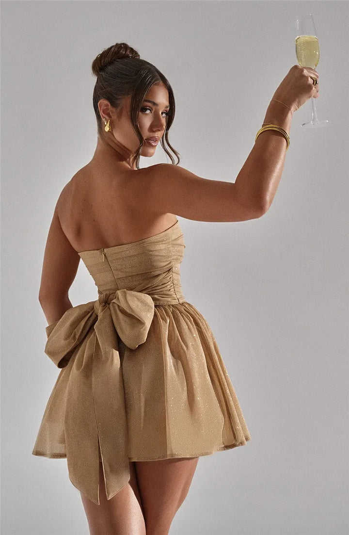 Sparkling mini dress for special occasions – Alina-Khaki-S-Nora Luxe