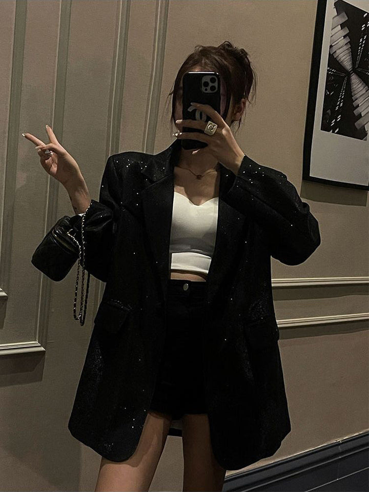 Sparkling Sequin Blazer - Celeste-Black-S-Nora Luxe