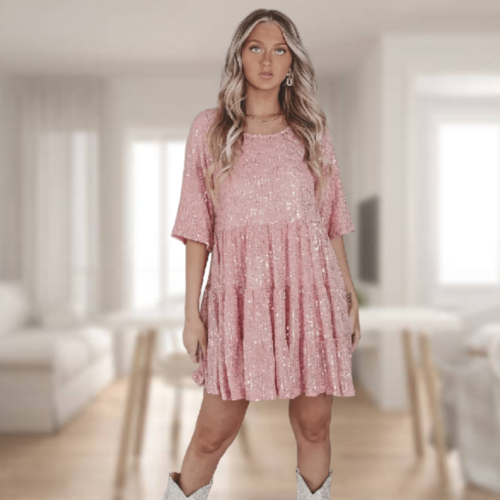 Sparkling sequin party dress – Luna-Pink-S-Nora Luxe