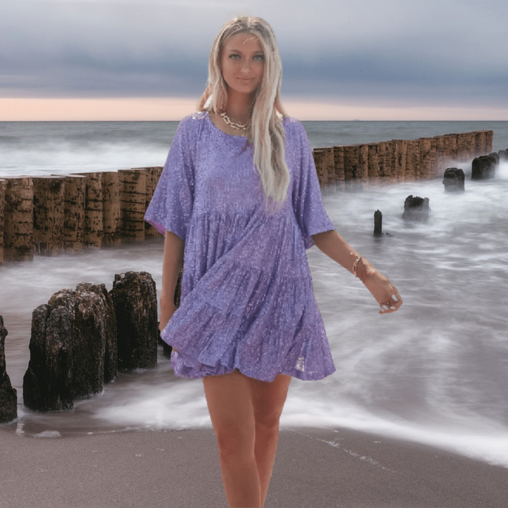 Sparkling sequin party dress – Luna-Purple-S-Nora Luxe