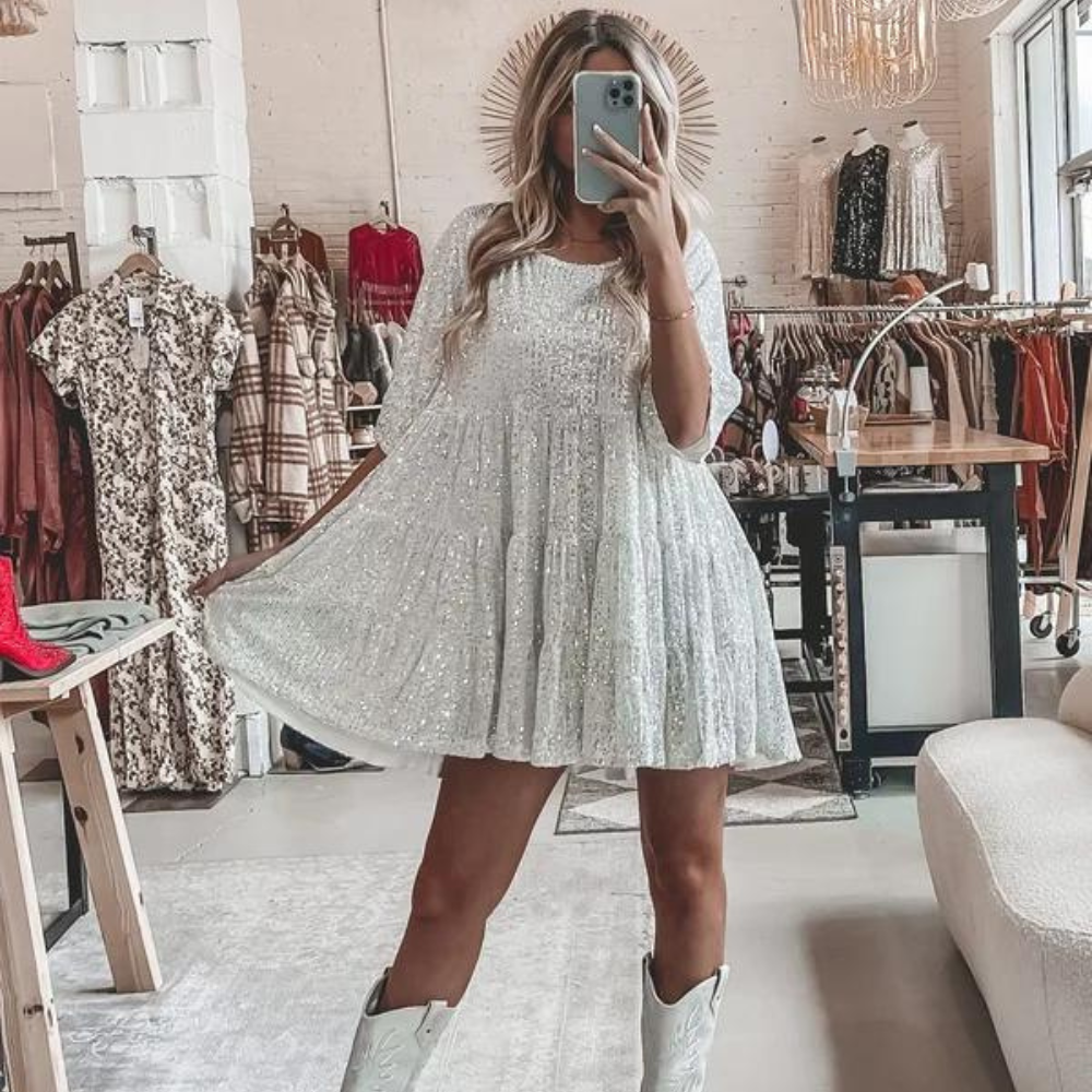 Sparkling sequin party dress – Luna-White-S-Nora Luxe