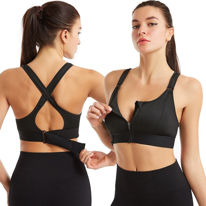 Sports bra with zip & back support – buy 1, get 1 free – Livia-Black-S-Nora Luxe