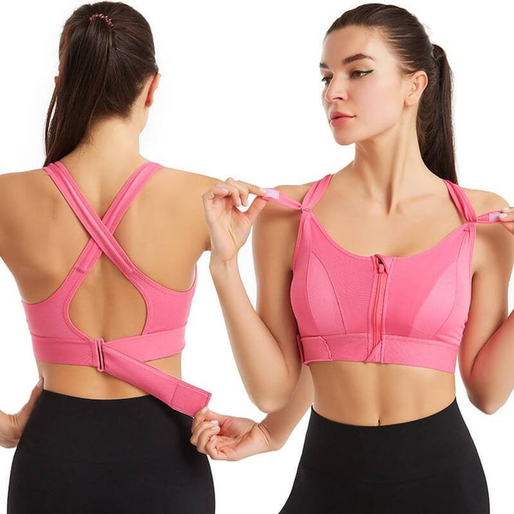 Sports bra with zipper & strong support – Mira (Buy 1, Get 1 Free)-Light pink-S-Nora Luxe