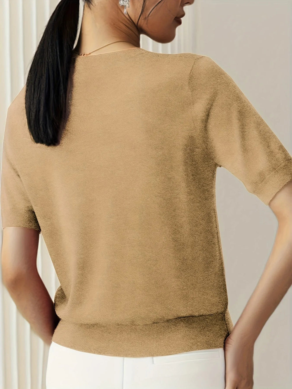 Spring Sweater with Short Sleeves – Mira-Grey-XS-The Livary