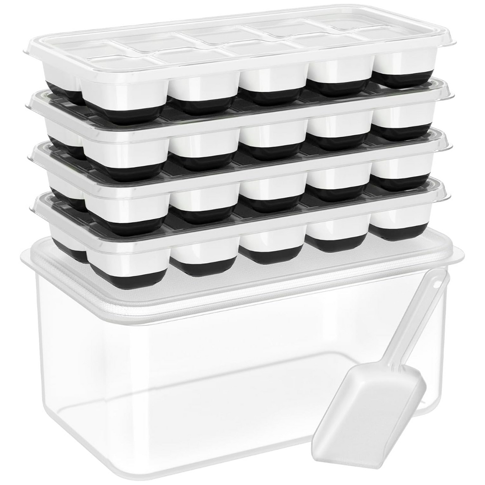 Stackable Silicone Ice Cube Trays with Storage Bin-Black and White-Nora Luxe