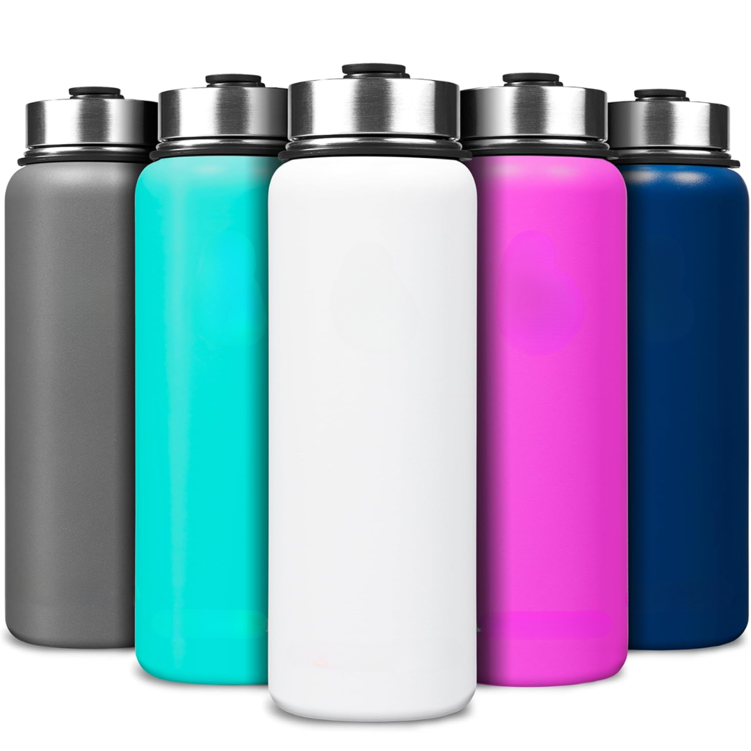 Stainless Steel Insulated Water Bottle with Straw - For Cold & Hot Drinks-1.2 L-White-Nora Luxe