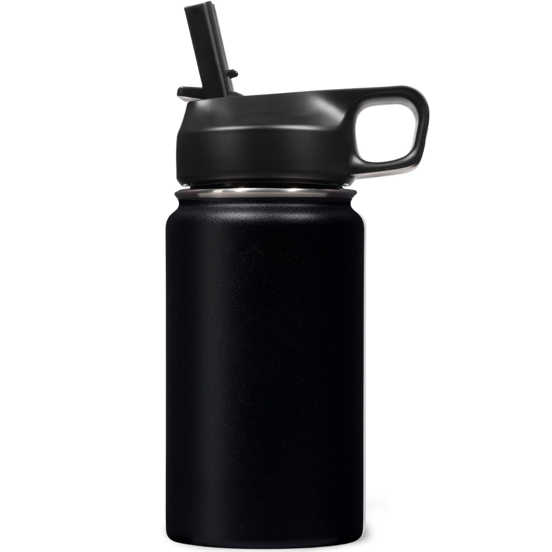 Stainless Steel Insulated Water Bottle with Straw - For Cold & Hot Drinks-400 ml-Black-Nora Luxe
