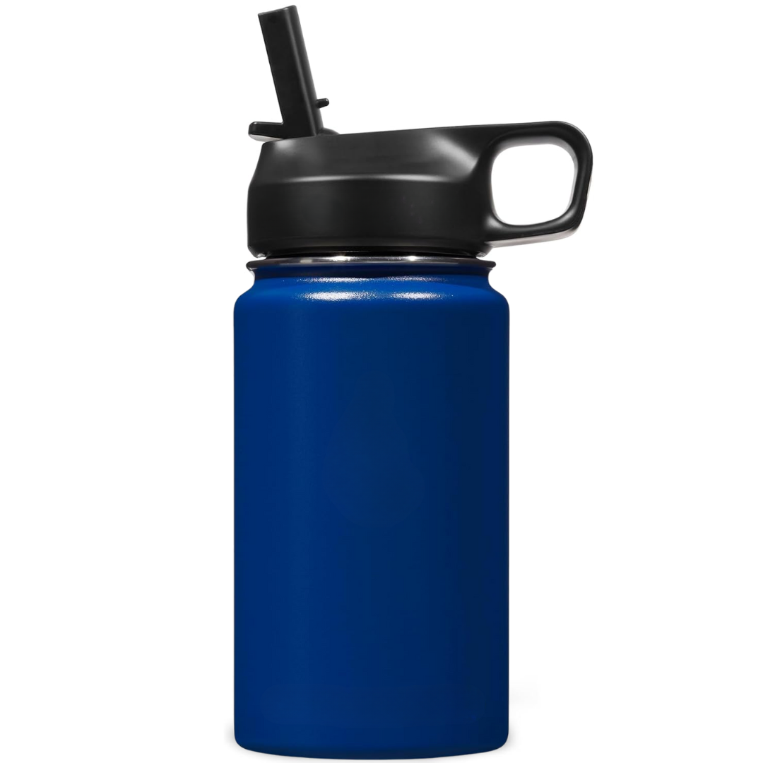 Stainless Steel Insulated Water Bottle with Straw - For Cold & Hot Drinks-400 ml-Dark blue-Nora Luxe