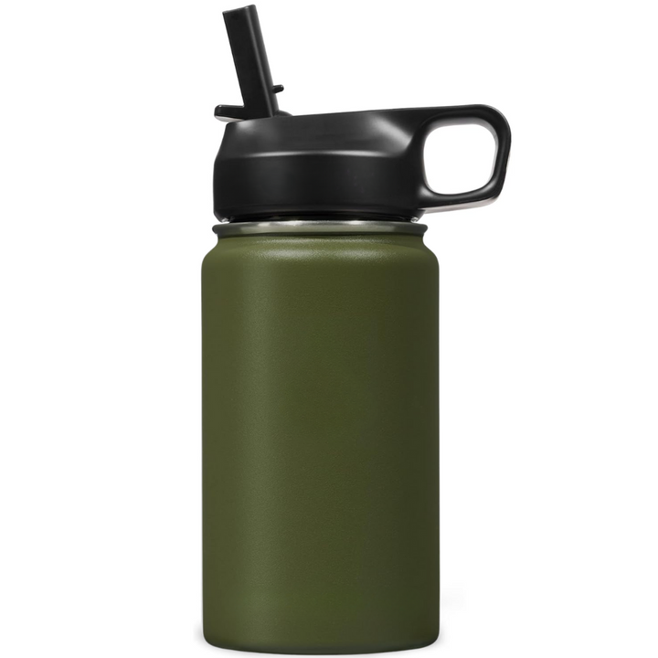 Stainless Steel Insulated Water Bottle with Straw - For Cold & Hot Drinks-400 ml-Olive green-Nora Luxe