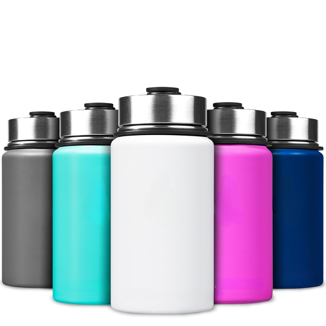 Stainless Steel Insulated Water Bottle with Straw - For Cold & Hot Drinks-400 ml-White-Dark Blue-Nora Luxe