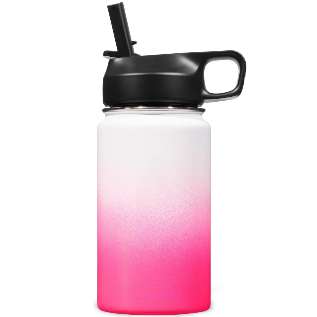 Stainless Steel Insulated Water Bottle with Straw - For Cold & Hot Drinks-400 ml-White-Pink-Nora Luxe
