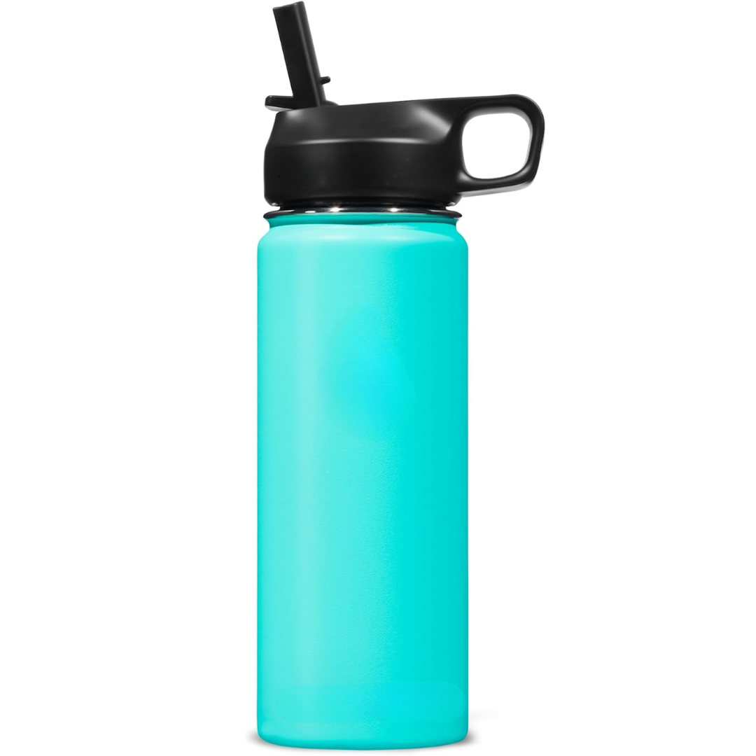 Stainless Steel Insulated Water Bottle with Straw - For Cold & Hot Drinks-500 ml-Blue-green-Nora Luxe